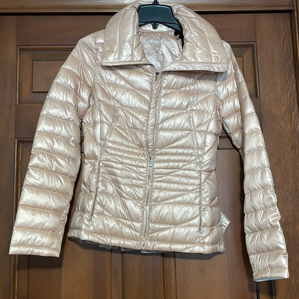 Calvin Klein Peplum Cinched-Waist Packable Puffer Coat